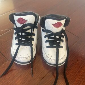 Jordan Kids Sneakers in White and Black with Red Highlights